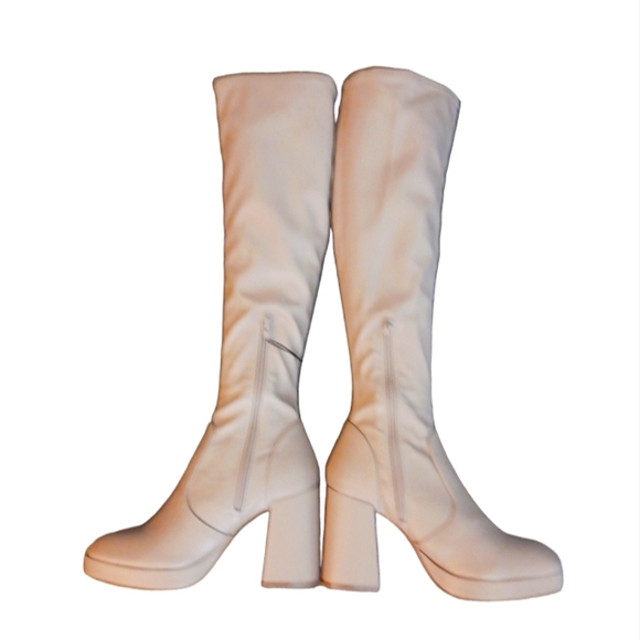 NEW Wide Fit Knee High Schuh Bella Tan Second Skin Platform Boots Size 8 - Picture 3 of 14